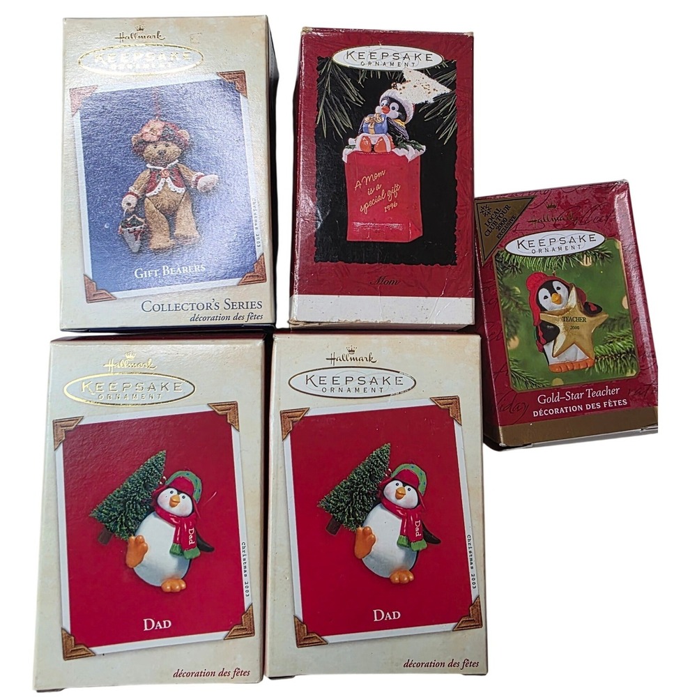 Hallmark Keepsake Ornament Lot 5pc Penguins Dad Mom Teacher Gift Bearers 1996 E1